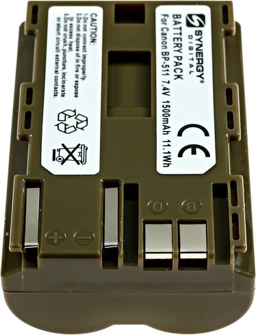 Synergy Digital Camera Battery, Works with Canon EOS-20D Digital Camera, (li-ion, 7.4V, 1500 mAh) Ultra Hi-Capacity, Compatible with Canon BP-511 Battery in Saudi Arabia