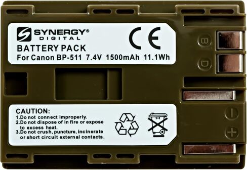 Synergy Digital Camera Battery, Works with Canon EOS-20D Digital Camera, (li-ion, 7.4V, 1500 mAh) Ultra Hi-Capacity, Compatible with Canon BP-511 Battery in Saudi Arabia