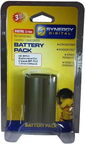 Synergy Digital Camera Battery, Works with Canon EOS-20D Digital Camera, (li-ion, 7.4V, 1500 mAh) Ultra Hi-Capacity, Compatible with Canon BP-511 Battery in Saudi Arabia
