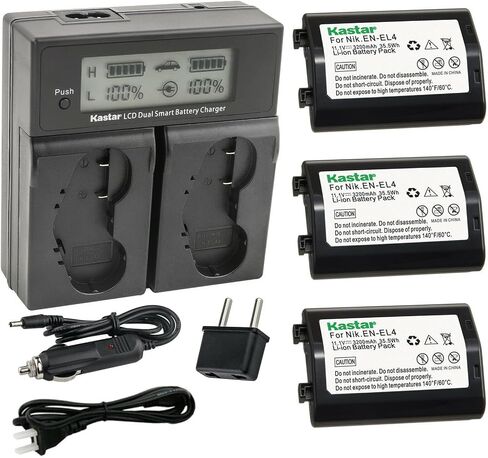 Kastar EN-EL4a AC LCD Dual Fast Charger Compatible with Nikon Camera D3, Nikon Camera D3S, Nikon Camera D3X, Nikon Camera F6 in Kuwait