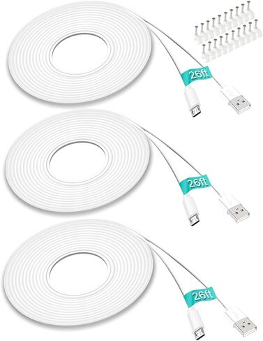 SIOCEN 3 Pack 26FT Micro USB Cable Power Extension Cord for Wyze Cam,WyzeCam Pan,YI Cam,YI Dome Home Camera,Kasa Cam,Oculus Go,Furbo Dog,Nest Cam,Blink,Long Charging Wire for Security Cameras in Saudi Arabia
