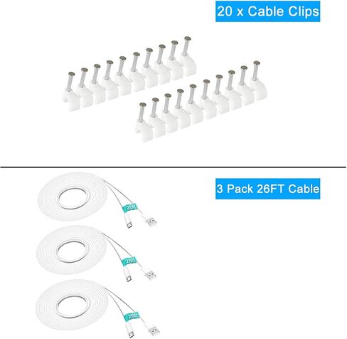 SIOCEN 3 Pack 26FT Micro USB Cable Power Extension Cord for Wyze Cam,WyzeCam Pan,YI Cam,YI Dome Home Camera,Kasa Cam,Oculus Go,Furbo Dog,Nest Cam,Blink,Long Charging Wire for Security Cameras in Saudi Arabia