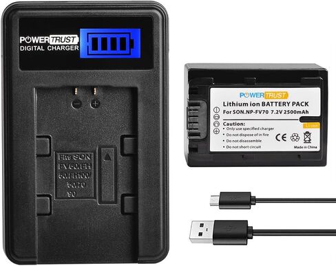 PowerTrust NP-FV70 Battery and LCD USB Charger for Sony HDR-CX190 HDR-CX200 HDR-CX210 HDR-CX220 HDR-CX230 HDR-CX260V HDR-CX290 HDR-CX380 HDR-CX430V HDR-CX580V HDR-CX760V HDR-PJ230 HDR-PJ380 in Saudi Arabia