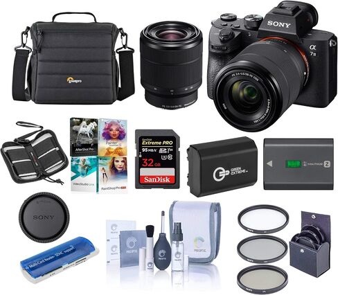 Sony Alpha a7 III 24MP UHD 4K Mirrorless Camera with 28-70mm Lens - Bundle 32GB SDHC U3 Card, Camera Case, 55mm Filter Kit, Spare Battery, Cleaning Kit, Memory wallet, Card Reader, PC Software Package in Saudi Arabia