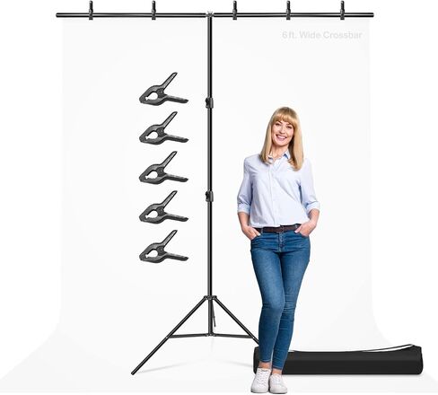 حامل خلفية محمول على شكل حرف T من LimoStudio بطول 6 أقدام، طقم نظام دعم خلفية طويل القامة قابل للتعديل بطول 8.5 قدم مع مشبك زنبركي، حقيبة حمل لاستوديو الصور الفوتوغرافية والفيديو والحفلات وأعياد الميلاد، AGG3174 in Saudi Arabia