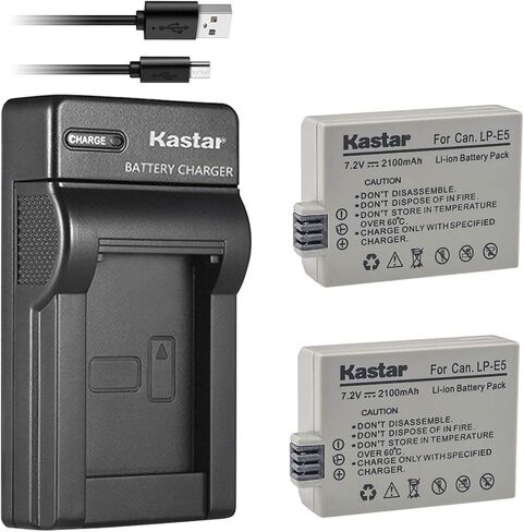 Kastar Battery (X2) & Slim USB Charger for LP-E5 LPE5 and EOS Rebel XS, Rebel T1i, Rebel XSi, 1000D, 500D, 450D, Kiss X3, Kiss X2, Kiss F Digital Camera, BG-E5 Grip in Kuwait