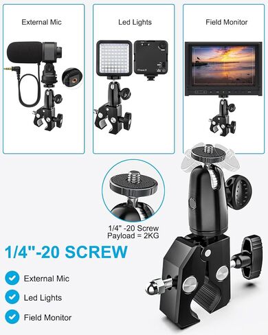 woleyi Large Tablet Mount Holder with 1/4" Screw Thread for Spin Bike, Treadmill, Microphone Stand, Tripod Adapter, Exercise Bicycle, Handlebar, for iPad Pro 12.9 Air & 9.5-14.5" Tablet, Gopro, Camera in Saudi Arabia