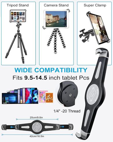 woleyi Large Tablet Mount Holder with 1/4" Screw Thread for Spin Bike, Treadmill, Microphone Stand, Tripod Adapter, Exercise Bicycle, Handlebar, for iPad Pro 12.9 Air & 9.5-14.5" Tablet, Gopro, Camera in Saudi Arabia