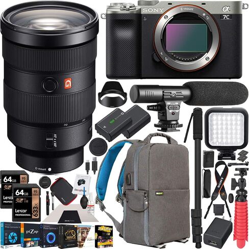 هيكل كاميرا سوني a7C بدون مرآة بإطار كامل مع سوني FE 24-70 ملم F2.8 GM G Master Zoom Lens SEL2470GM فضي ILCE7C/S مع حقيبة ظهر للتصوير الفوتوغرافي ديكو جير، برامج وملحقات in Saudi Arabia