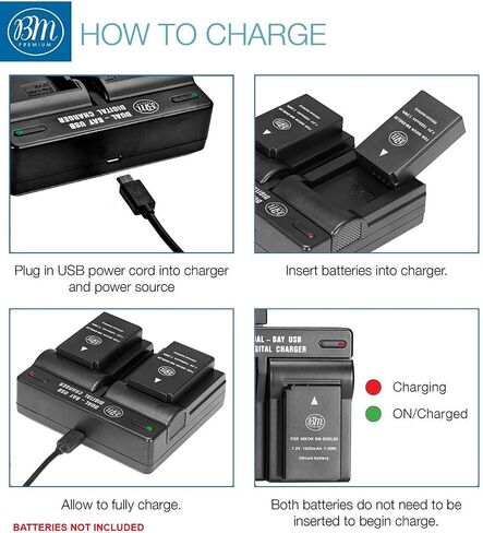 BM Premium EN-EL20, ENEL20A Dual Battery Charger for Coolpix P950, P1000, Nikon DL24-500, Coolpix A, 1 J1, 1 J2, 1 J3, 1 S1, 1 V3 Digital Cameras (MH-27 Replacement) in Saudi Arabia