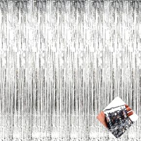 4 Pack 3.2Ft x 8.2Ft Black Gold Foil Fringe Curtain Backdrop, Metallic Tinsel Foil Fringe Streamers Curtains Background for Photo Booth, Birthday, Wedding, Mardi Gras, Graduation Party Decoration in Saudi Arabia