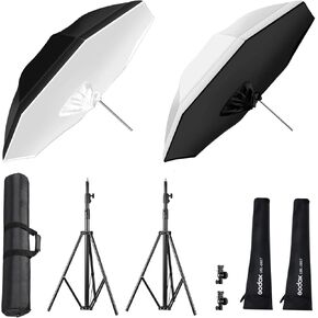 غودوكس مظلة ناعمة عاكسة مع غطاء موزع 85 سم 33.4 انش اسود فضي وشفاف مع حامل اضاءة 2 × 2 متر 2 × دعامة من النوع E 2 × شنطة حمل لاستوديو التصوير الفوتوغرافي in Kuwait