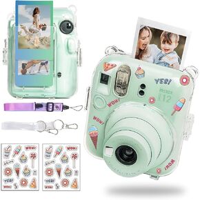 حافظة CAIYOULE Instax Mini 12 شفافة، حافظة واقية لكاميرا Fuji Instax Mini 12 الفورية، غطاء Polaroid Mini 12 PC مع شريطين وملصقات - شفاف in Kuwait