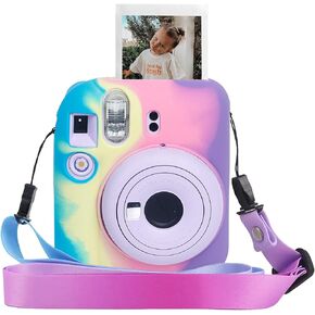 حافظة CAIYOULE Instax Mini 12 شفافة، حافظة واقية لكاميرا Fuji Instax Mini 12 الفورية، غطاء Polaroid Mini 12 PC مع شريطين وملصقات - شفاف