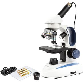AmScope M158C-2L-E Digital Cordless Compound Monocular Microscope, WF10x and WF25x Eyepieces, 40x-1000x Magnification, Upper and Lower LED Illumination with Rheostat, Brightfield, Single-Lens Condenser, Coaxial Coarse and Fine Focus, Plain Stage, 110V or  in Saudi Arabia