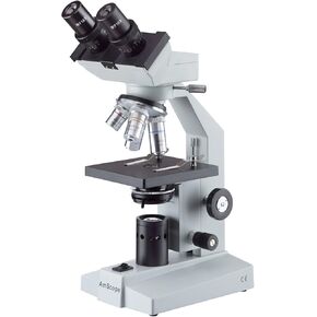 AmScope B100B Compound Binocular Microscope, 40X-2000X Magnification, Brightfield, Tungsten Illumination, Abbe Condenser, Plain Stage in Kuwait