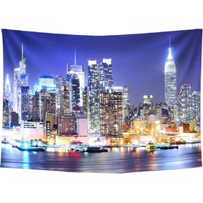 New York City Backdrop Manhattan Night Scene Skyscraper Urban Light Background Video Studio Photo (Polyester-5x3ft)