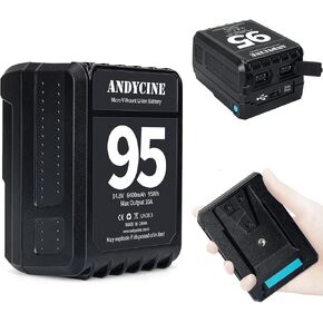 ANDYCINE Mini V-Mount Battery V-Lock 95Wh 10A Draw Batteries with Dual D-Tap & USB-A Output to Power Camcorder Camera,Compatible with BMPCC 4K,6K, Led Studio Lights(Battery Charger NOT Includ) in Kuwait