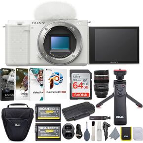 مجموعة كاميرا Sony Alpha ZV-E10 APS-C بعدسات قابلة للتبديل بدون مرآة مع مقبض كاميرا ومجموعة برامج وبطارية وشاحن وحقيبة وملحقات وبطاقة ذاكرة وحقيبة حمل وكوب عدسة (8 عناصر) in Saudi Arabia