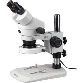 AmScope SM-1BNZ-80S مجهر تكبير ستيريو ثنائي العينين احترافي، عدسات WH10x، تكبير 3.5X-90X، هدف تكبير 0.7X-4.5X، ضوء حلقة LED 80 لمبة، حامل عمود، 110 فولت - 240 فولت، يتضمن 0.5x و2.0x بارلو العدسات in Saudi Arabia
