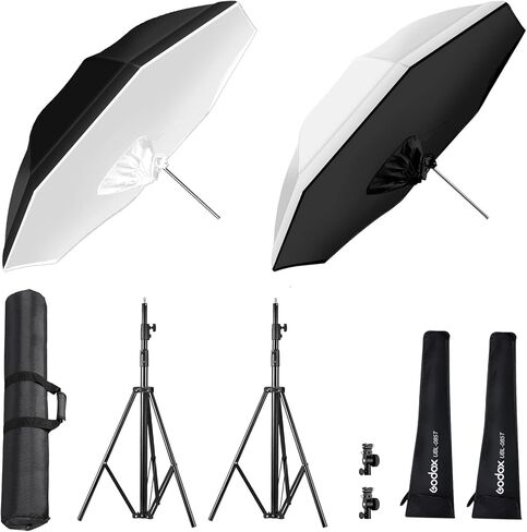 غودوكس مظلة ناعمة عاكسة مع غطاء موزع 85 سم 33.4 انش اسود فضي وشفاف مع حامل اضاءة 2 × 2 متر 2 × دعامة من النوع E 2 × شنطة حمل لاستوديو التصوير الفوتوغرافي in Kuwait