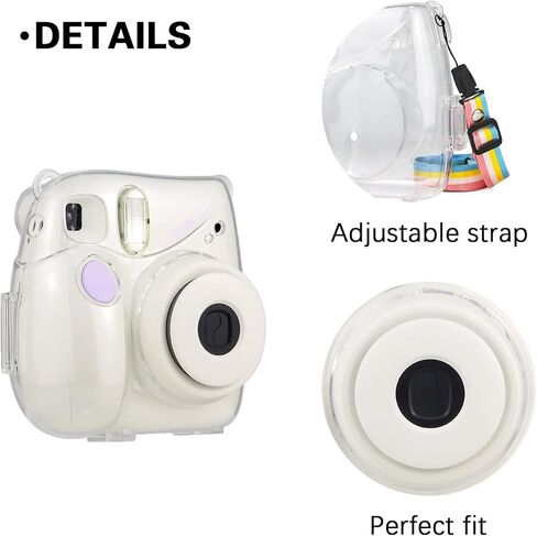 Rieibi Mini 7+ Case, Transparent Crystal Camera Case for Fujifilm Mini 7+ Instant Camera, Protective PP Cover with Removable Shoulder Strap in Kuwait