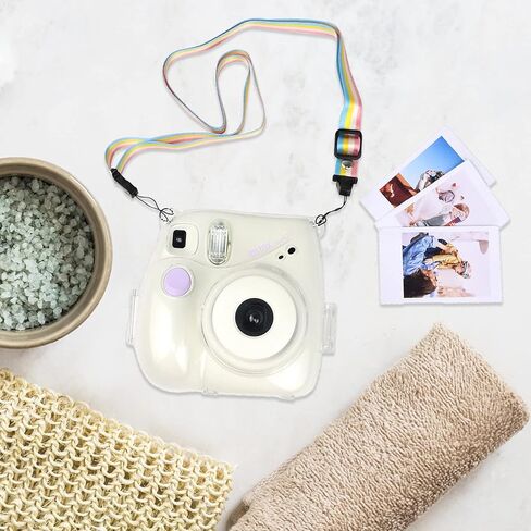 Rieibi Mini 7+ Case, Transparent Crystal Camera Case for Fujifilm Mini 7+ Instant Camera, Protective PP Cover with Removable Shoulder Strap in Kuwait