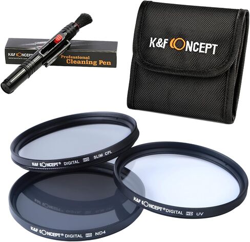 K&F Concept 62mm UV CPL ND4 Neutral Density Len Accessory Filter Compatible with Canon Nikon DSLR Camera + Cleaning Pen + Filter Pouch in Kuwait