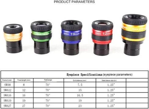 JUIYU Telescope Accessory Set 70 Degree Super Wide-Angle High Achromatic 1.25 Inch Metal Eyepiece Professional Telescope Accessories Telescope Camera (Color : 19mm) in Saudi Arabia