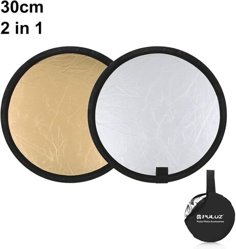 PULUZ 12 Inch / 30cm Light Reflector 2 in 1 Folding Photo Studio Reflector Board with Bag- Silver, Gold for Studio Photography Lighting and Outdoor Lighting in Saudi Arabia