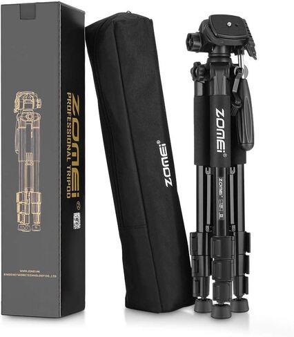 Selfie Tripod,ZM Q222 Lightweight Aluminum Tripod Monopod Portable Travel Camera Stand with 3-Way Pan Head and Carry Bag for Canon Nikon Sony DSLR(Black) in Kuwait