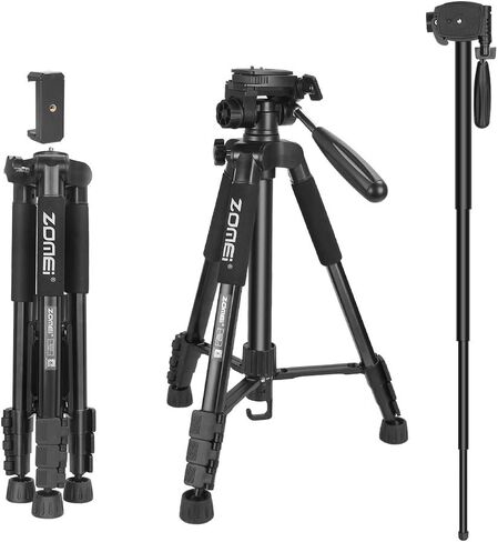 Selfie Tripod,ZM Q222 Lightweight Aluminum Tripod Monopod Portable Travel Camera Stand with 3-Way Pan Head and Carry Bag for Canon Nikon Sony DSLR(Black) in Kuwait