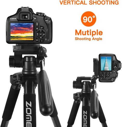 Selfie Tripod,ZM Q222 Lightweight Aluminum Tripod Monopod Portable Travel Camera Stand with 3-Way Pan Head and Carry Bag for Canon Nikon Sony DSLR(Black) in Kuwait