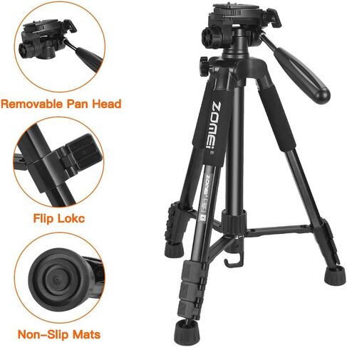 Selfie Tripod,ZM Q222 Lightweight Aluminum Tripod Monopod Portable Travel Camera Stand with 3-Way Pan Head and Carry Bag for Canon Nikon Sony DSLR(Black) in Kuwait