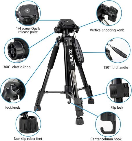 Selfie Tripod,ZM Q222 Lightweight Aluminum Tripod Monopod Portable Travel Camera Stand with 3-Way Pan Head and Carry Bag for Canon Nikon Sony DSLR(Black) in Kuwait