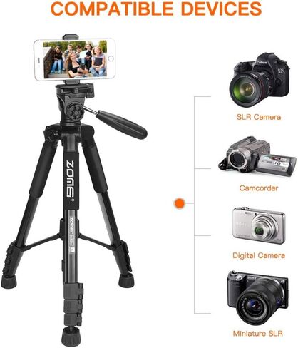 Selfie Tripod,ZM Q222 Lightweight Aluminum Tripod Monopod Portable Travel Camera Stand with 3-Way Pan Head and Carry Bag for Canon Nikon Sony DSLR(Black) in Kuwait