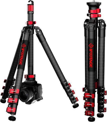 IFOOTAGE TC6S Carbon Fiber Video Tripod 65" Professional Camera Tripod | 3 Sections Camera Tripod with Centre Pole Compatible Canon Nikon Sony DSLR Camcorder, Professional Video Support, 17.6lb Load in Saudi Arabia