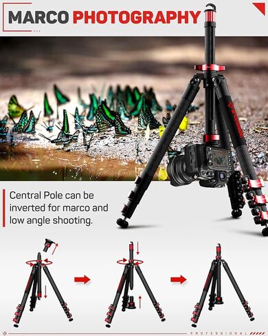 IFOOTAGE TC6S Carbon Fiber Video Tripod 65" Professional Camera Tripod | 3 Sections Camera Tripod with Centre Pole Compatible Canon Nikon Sony DSLR Camcorder, Professional Video Support, 17.6lb Load in Saudi Arabia