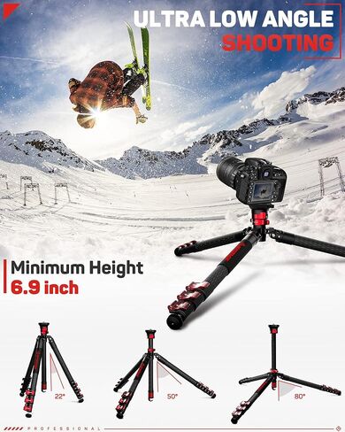 IFOOTAGE TC6S Carbon Fiber Video Tripod 65" Professional Camera Tripod | 3 Sections Camera Tripod with Centre Pole Compatible Canon Nikon Sony DSLR Camcorder, Professional Video Support, 17.6lb Load in Saudi Arabia