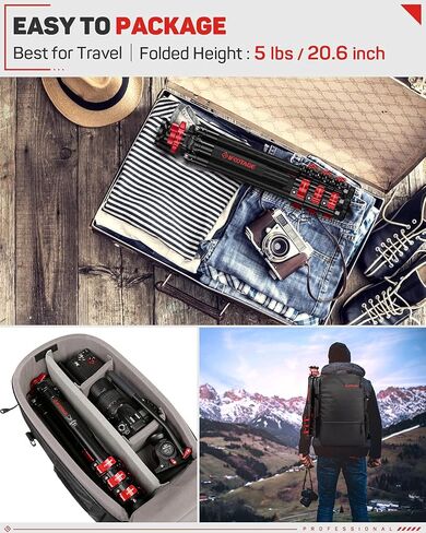 IFOOTAGE TC6S Carbon Fiber Video Tripod 65" Professional Camera Tripod | 3 Sections Camera Tripod with Centre Pole Compatible Canon Nikon Sony DSLR Camcorder, Professional Video Support, 17.6lb Load in Saudi Arabia