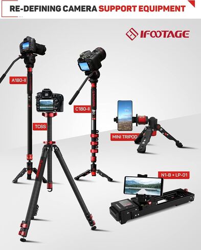 IFOOTAGE TC6S Carbon Fiber Video Tripod 65" Professional Camera Tripod | 3 Sections Camera Tripod with Centre Pole Compatible Canon Nikon Sony DSLR Camcorder, Professional Video Support, 17.6lb Load in Saudi Arabia