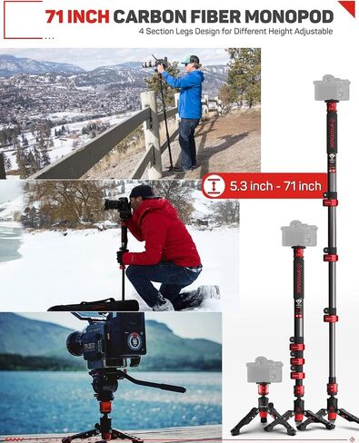 IFOOTAGE 71" Carbon Fiber Camera Monopod, IFOOTAGE Video Tripod Head Fluid Drag Pan Head for DSLR Cameras, IFOOTAGE Quick Release Plate (New Version) for IFOOTAGE Cobra 2 Camera Monopod in Saudi Arabia