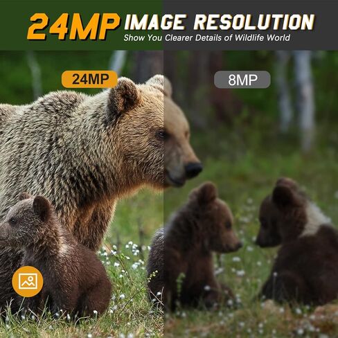 كاميرا BrightTop Trail 24MP 1080P مقاومة للماء للصيد وكاميرا مراقبة للحياة البرية وكاميرا للرؤية الليلية مع 3 أجهزة استشعار بالأشعة تحت الحمراء، مستشعر حركة مع سرعة تشغيل 0.2 ثانية in Kuwait