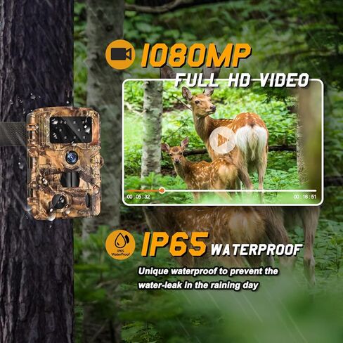 كاميرا BrightTop Trail 24MP 1080P مقاومة للماء للصيد وكاميرا مراقبة للحياة البرية وكاميرا للرؤية الليلية مع 3 أجهزة استشعار بالأشعة تحت الحمراء، مستشعر حركة مع سرعة تشغيل 0.2 ثانية in Kuwait