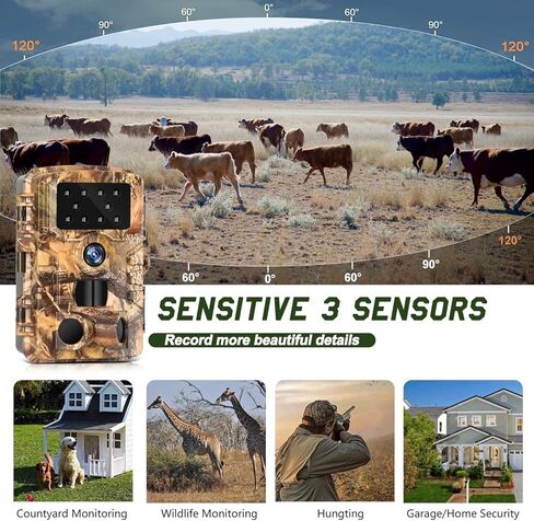 كاميرا BrightTop Trail 24MP 1080P مقاومة للماء للصيد وكاميرا مراقبة للحياة البرية وكاميرا للرؤية الليلية مع 3 أجهزة استشعار بالأشعة تحت الحمراء، مستشعر حركة مع سرعة تشغيل 0.2 ثانية in Kuwait