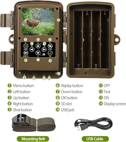 كاميرا BrightTop Trail 24MP 1080P مقاومة للماء للصيد وكاميرا مراقبة للحياة البرية وكاميرا للرؤية الليلية مع 3 أجهزة استشعار بالأشعة تحت الحمراء، مستشعر حركة مع سرعة تشغيل 0.2 ثانية in Kuwait