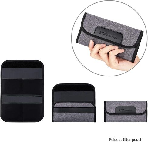 JJC 3-Pocket Lens Filter Pouch Case, Wallet for Circular Filters up to 82mm | Padded Folding Filter Bag, with Belt Loop & Fasten Closure, Durable Polyester Material, Dustproof, Compact to Travel in Saudi Arabia