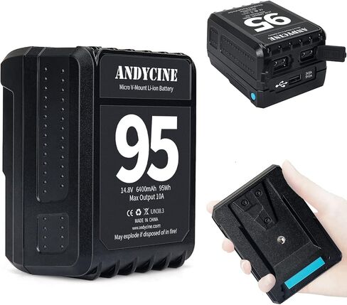 ANDYCINE Mini V-Mount Battery V-Lock 95Wh 10A Draw Batteries with Dual D-Tap & USB-A Output to Power Camcorder Camera,Compatible with BMPCC 4K,6K, Led Studio Lights(Battery Charger NOT Includ) in Kuwait