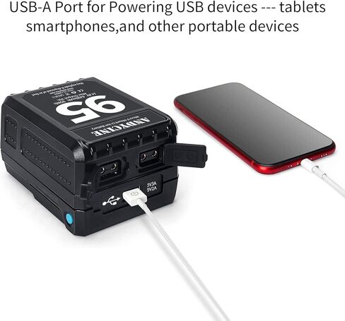 ANDYCINE Mini V-Mount Battery V-Lock 95Wh 10A Draw Batteries with Dual D-Tap & USB-A Output to Power Camcorder Camera,Compatible with BMPCC 4K,6K, Led Studio Lights(Battery Charger NOT Includ) in Kuwait