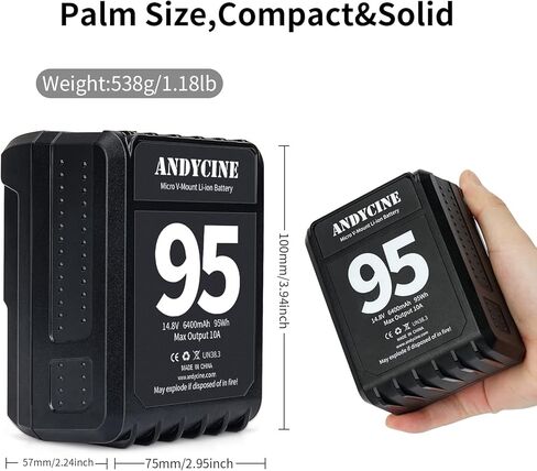 ANDYCINE Mini V-Mount Battery V-Lock 95Wh 10A Draw Batteries with Dual D-Tap & USB-A Output to Power Camcorder Camera,Compatible with BMPCC 4K,6K, Led Studio Lights(Battery Charger NOT Includ) in Kuwait